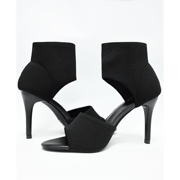 Black 3 Inches Peep Toe Synthetic Stiletto Stretchy Heeled Sandals for Women - Picture 7 of 9